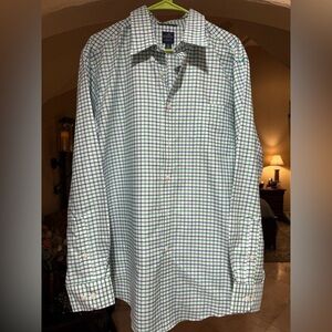 Dockers White Dress Shirt with Blue and Green Windowpane Check